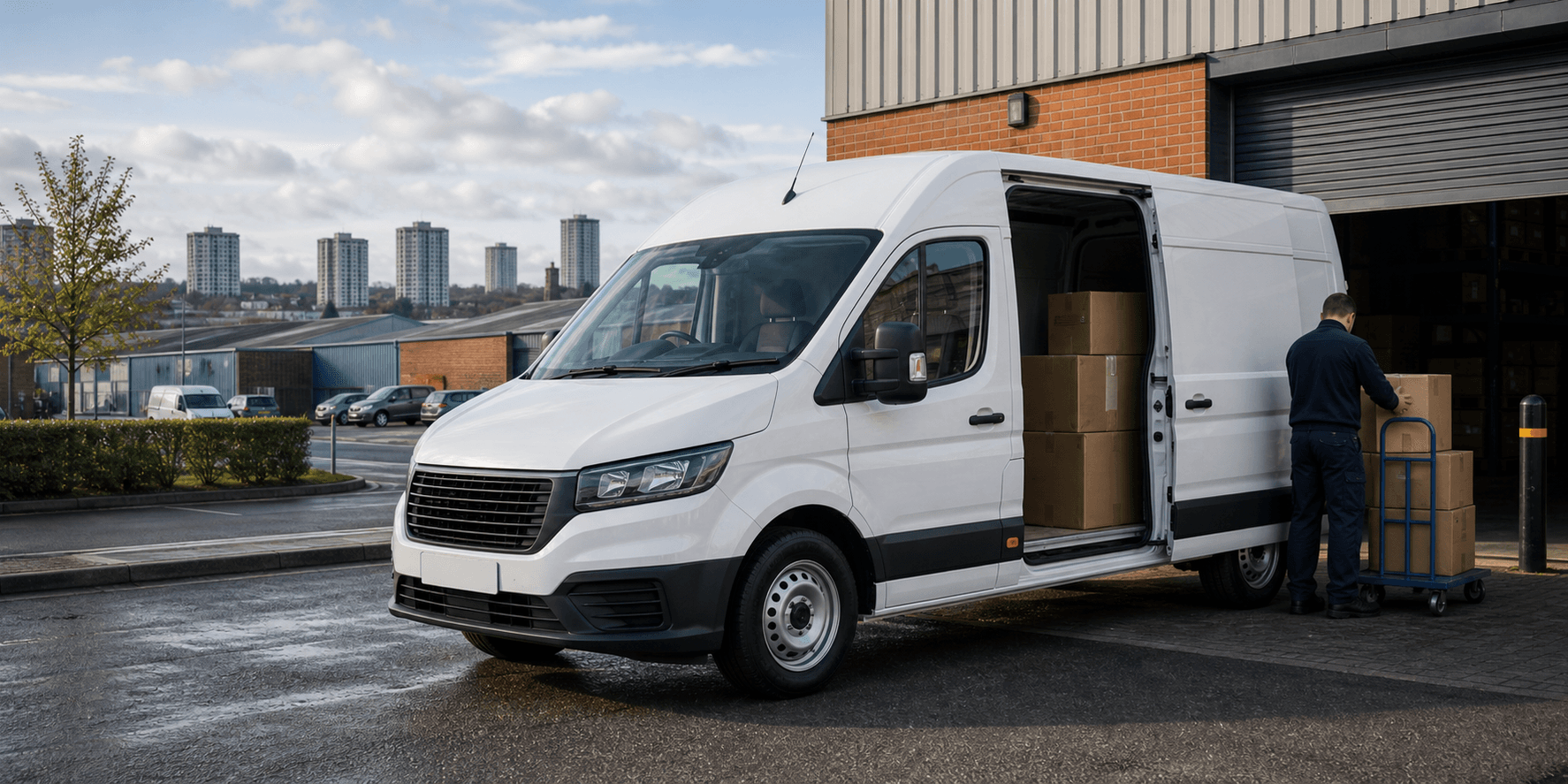 Modern self-drive rental van ready for loading in Walsall